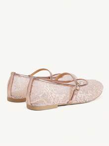 CUCCOO CHICEST 女款蕾絲網眼瑪麗珍鞋 夏季透氣扣帶平底鞋 日常通勤約會溫柔風鞋 - 粉色 - 查看 5