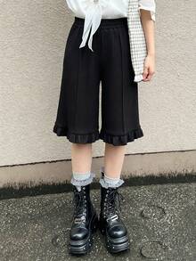 FRIFUL Women's Casual Textured Ruffle HemBermuda Shorts Summer - Black - View 3