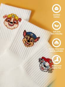 SHEIN | PAW Patrol 3雙棉製可愛卡通男孩透氣柔軟彈性短襪，加強腳趾與腳跟耐穿，適合學校與日常穿著，白色，四季通用 - 白色 - 查看 2