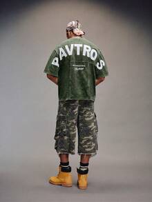 PAVTROS Men's Plus Size Letter Print Crew Neck Short Sleeve Casual T-Shirt - Green - View 4