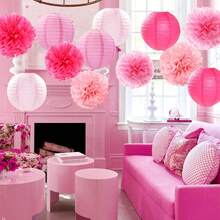 Pastel Rainbow Party Decorations, 15PCS Macaron Tissue Pom Poms & Paper Lanterns, Colorful Hanging Supplies For Birthday, Baby Shower, Classroom & Carnival Themed Parties - View 7