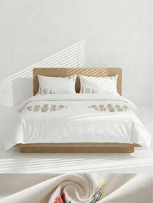 Veyra Day 2/3 PiecesBedding Set, 100% Polyester, Embroidered Floral Pattern Duvet Cover Set. Includes 1 Duvet Cover + 1 Or 2 Pillowcases, No Inner Filling Included, Ideal For Bedroom & Bed Decoration. - White - View 1