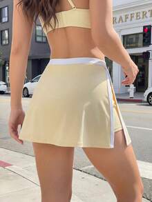 Glamine Charm Women's Colorblock Casual Versatile Daily Travel Sports Skorts - Pale Yellow - View 5