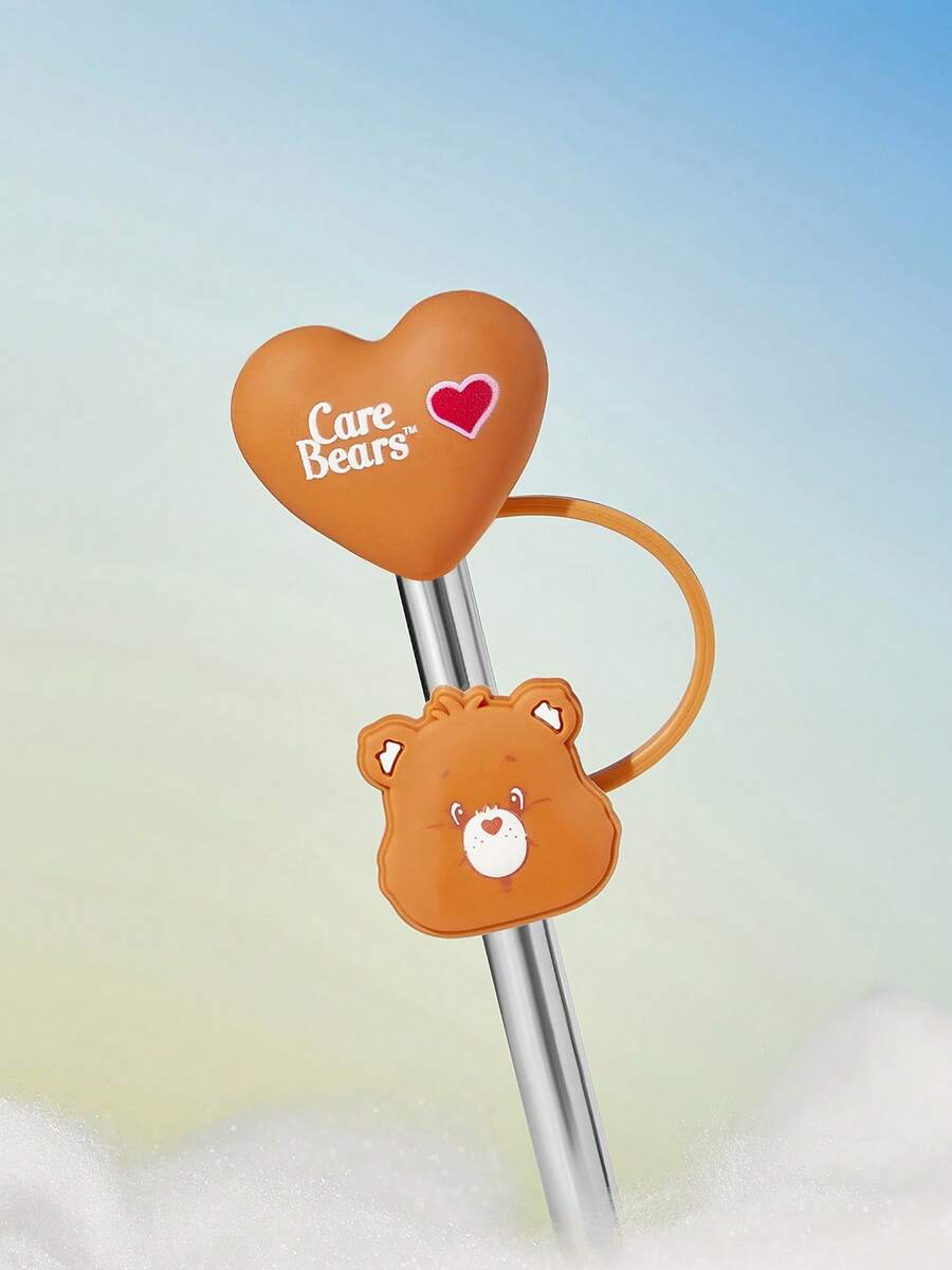 SHEIN X Care Bears 可愛心形吸管套 防塵可重複使用吸管尖蓋 不含吸管 送禮創意 派對 節日 情人節 飲用水用 - 棕色 - 查看 1