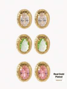 Opalesca 18K Gold Plated Oval Zirconium Stylish Fine Quality Stud Earrings - Yellow Gold - View 1