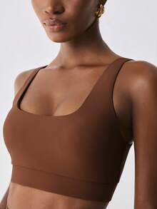YARNWELL Women's Solid Color Cropped Swim Top, Suitable For Summer Vacation And Beach - Brown - View 6