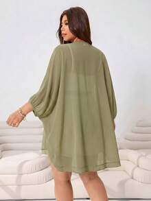 Solflare Plus Size Solid Color Batwing Sleeve Lightweight Jacket Fall - Army Green - View 2