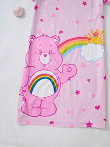 SHEIN X Care Bears 少女卡通印花短袖睡裙家居服 - 粉色 - 查看 4