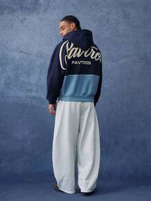 PAVTROS Men's Letter Print Denim Elastic Waist Wide Leg Casual Sweatpants - Grey - View 3
