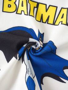 BATMAN X SHEIN 小男孩字母卡通圖案印花背心與短褲居家服套裝 - 白色 - 查看 6