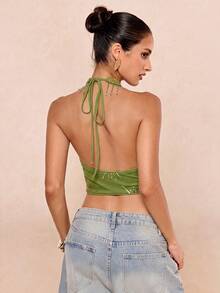 Lumalex Women's Tassel Decor Fashion Versatile Date & Travel Halter Top - Green - View 2