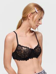 Bonmuse 3pcs Floral Lace Sexy Supportive Lift Bras For Women - Black - View 5