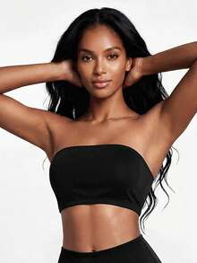 SHAPORA Women's Hollow Out Strapless Solid Color Bra - Black - View 5