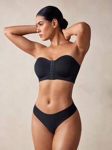 Veilyse Sutiã Sem Alça Feminino com Fechamento Frontal, Sutiã Bandeau Minimalista e Confortável - Preto - Visão 8