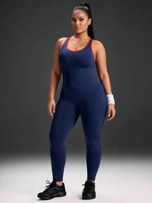 Powerista Women's Plus Size Letter Print Colorblock Casual Daily Travel Sports Jumpsuit - Blue - View 5