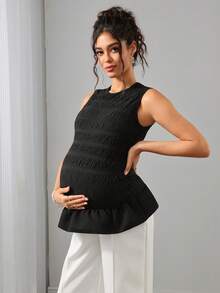 Momance Comfortable Slimming Maternity Set, High Elasticity Ruched Ruffle Top Paired With Four-Way Stretch Wide Leg Pants, Elegant Luxury Old Money Style Maternity Outfit 2-Piece Set - Multicolor - View 5