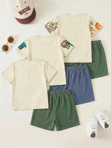 3pcs/Set Baby Boy Casual Cartoon Pattern Short Sleeve Round Neck T-Shirts, Suitable For Summer - Multicolor - View 2