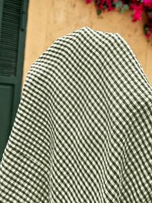 SHEIN 孕婦格紋拼接上衣與可調腰長褲休閒日常兩件套 - 綠色 - 查看 4