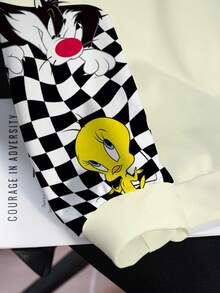 LOONEY TUNES X SHEIN Sweatshirt Leher Bulat Motif Kartun Ukuran Besar untuk Musim Gugur - Putih - View 6