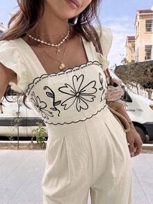 Elyressa Damen-Einteiler-Hose aus glatt gewebtem Stoff, elegant für den Sommer - Aprikosenfarben - Übersicht 6