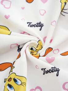 LOONEY TUNES X SHEIN Set Baju Bayi Perempuan Motif Kartun Leher Bulat Lengan Pendek dan Celana Pendek 2 Potong - Kuning - View 6