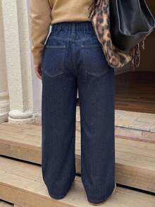 Dazy Plus Thermal Lined Thickened Loose Casual Versatile Plus Size Denim Jeans For Autumn/Winter - Dark Wash - View 2