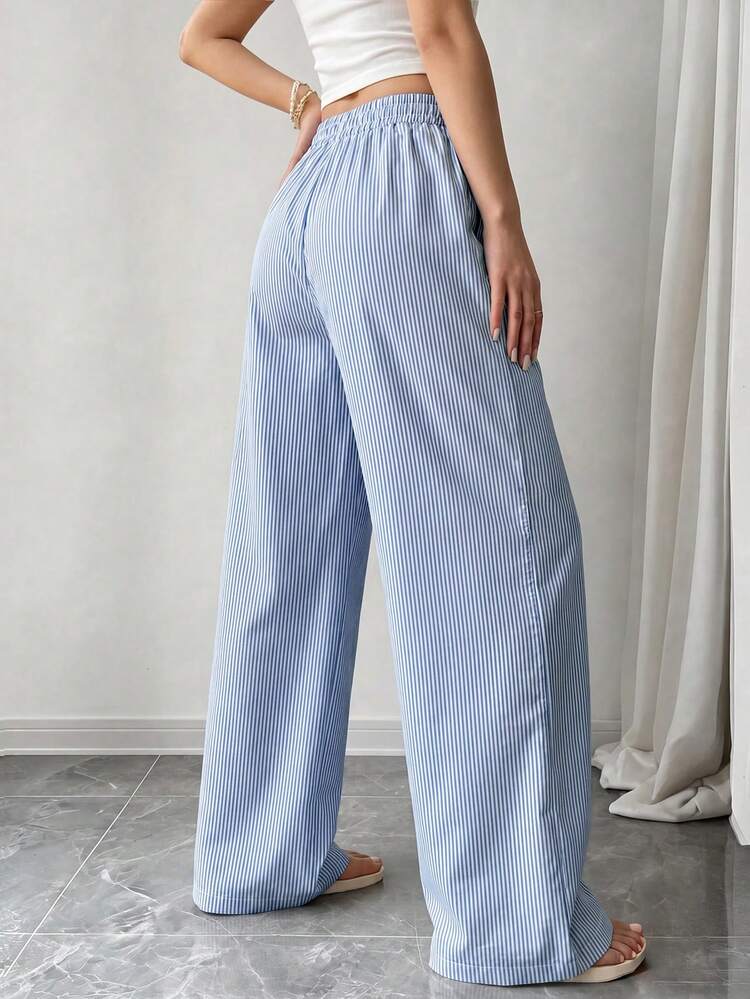 Resyla Striped Print Casual Vacation Women's Loose Elastic Waist Long Pants, Suitable For Spring/Summer, Outdoor, Vacation - Multicolor - View 2
