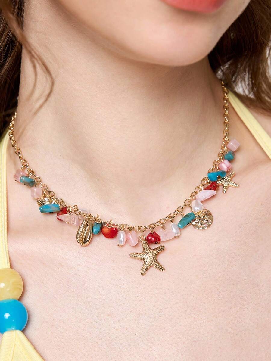 ROMWE Kawaii 1pc Fashionable Ocean Theme Women Necklace, Acrylic Material With Random Dual Color - Multicolor - View 1