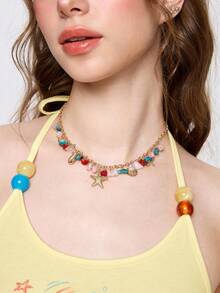 ROMWE Kawaii 1pc Fashionable Ocean Theme Women Necklace, Acrylic Material With Random Dual Color - Multicolor - View 3