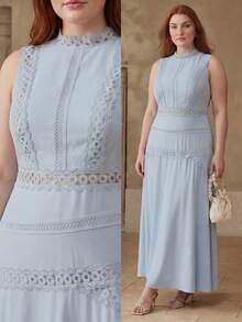 MOTF PREMIUM PLUS ELEGANT CONTRAST LACE LONG DRESS - Baby Blue - View 1