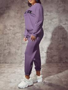 SHEIN SXY Sudadera con gráfico de letras y hombros caídos, tops de manga larga para otoño/invierno - Morado - Ver 5