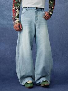 PAVTROS Men's Loose Fit Wide Leg Casual Denim Jeans With Pockets - Light Wash - View 5
