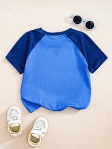 LOONEY TUNES X SHEIN Young Boy Casual Cartoon Car Print Round Neck Short Sleeve Daily T-Shirt - Blue - View 2