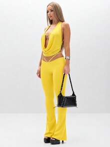 BABYPHAT Áo tank top cổ yếm khoét sâu với thiết kế buộc dây phía sau, thích hợp cho các dịp lễ hội mùa hè. - Màu vàng ngỗng - Xem 3