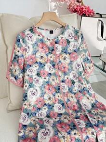Al Najma Women's Floral Print Round Neck Short Sleeve Single-Breasted Arabian Dress - Multicolor - View 5