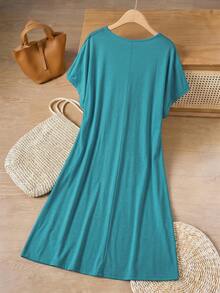 Rusticease Plus Size Summer Casual Lace Patchwork Dress - Blue - View 2