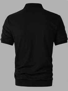 Manfinity Homme 男士休閒簡約條紋短袖 Polo 衫，適合通勤與辦公 - 彩色 - 查看 2