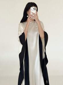 Yasmeen Edit Yasmeen Edit 女士撞色圆领抽绳腰宽松优雅连衣裙 - 彩色 - 查看 4