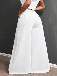 SHEIN ICON Plus Size Fashion Solid Color Wide Leg Jeans - White - View 2