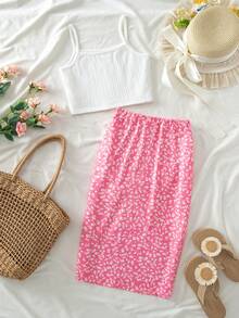 Emery Rose Kids Emery Rose Kids 女童碎花两件套，吊带背心和百褶裙，夏季 - 粉色 - 查看 3