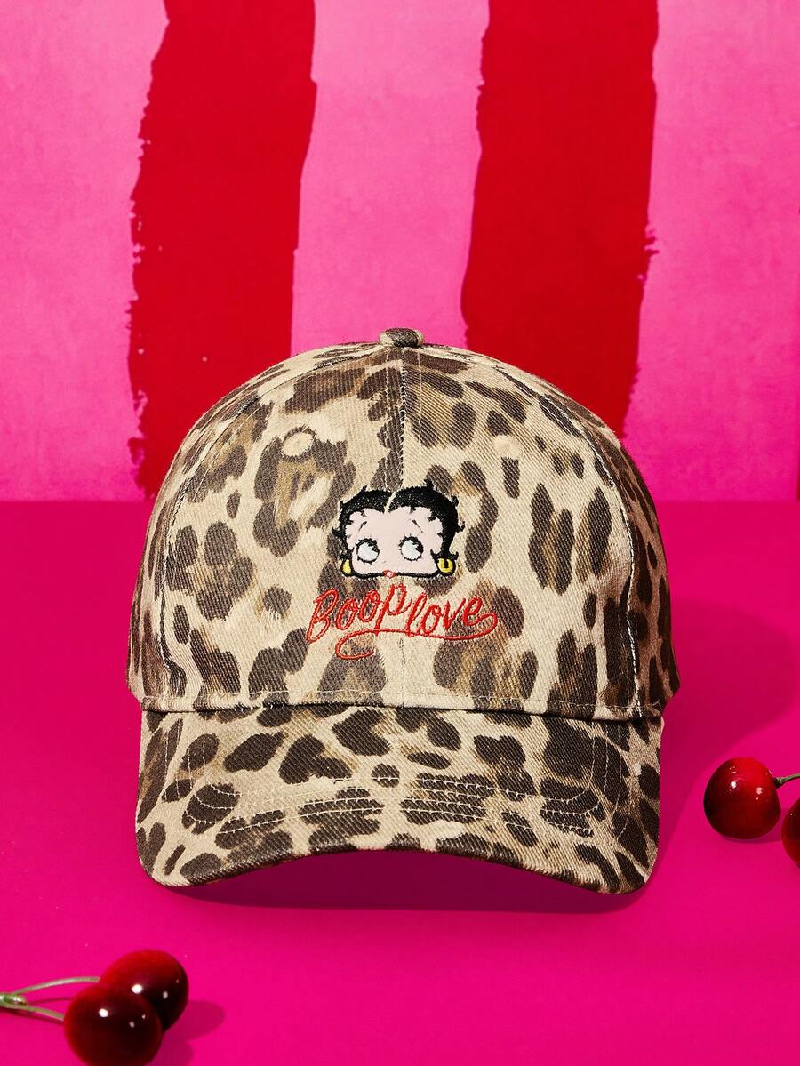 Betty Boop x SHEIN Fashion Classic Casual Sweet Basic Versatile Sports Leopard Print Women's Baseball Cap Sunshade Sunscreen Daily Matching Upright Version Gifts - leopard print - View 1