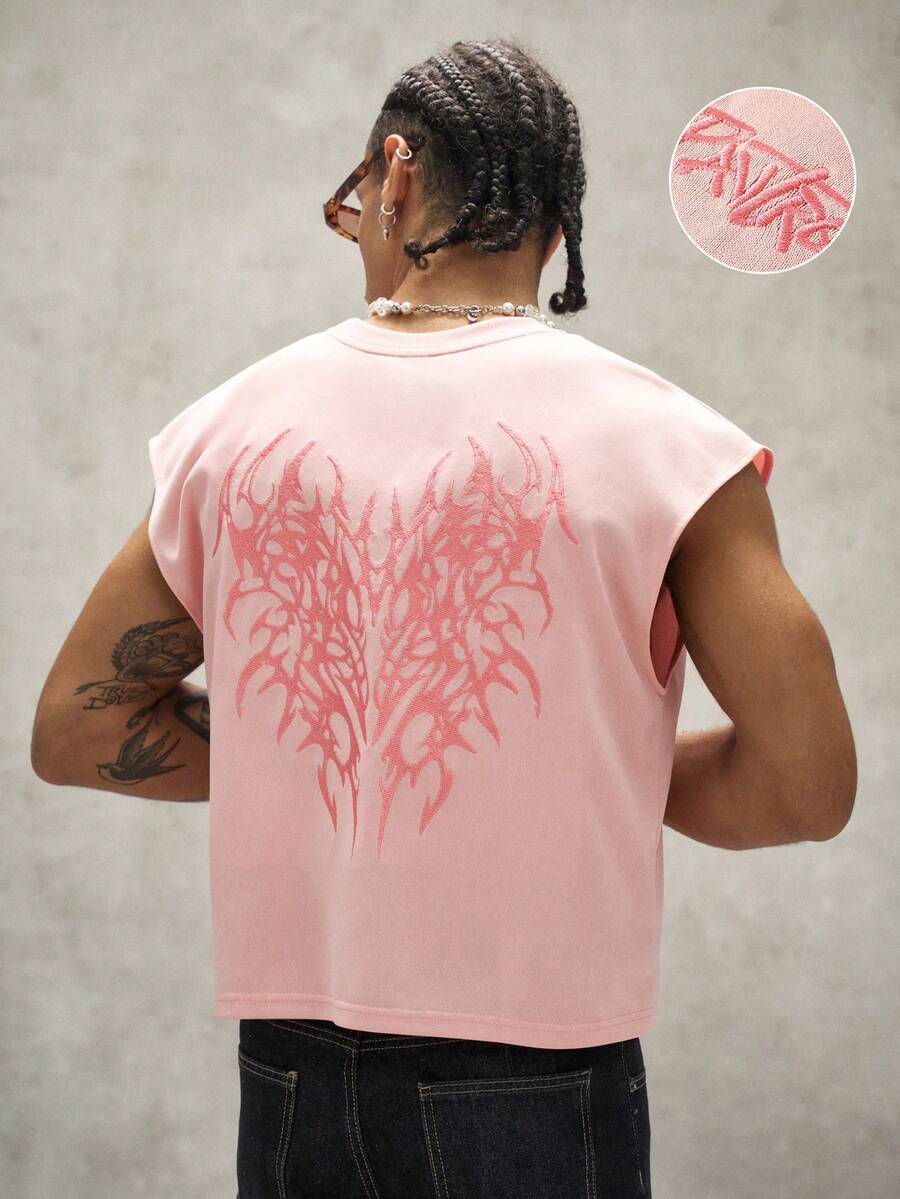 PAVTROS 男士夏季休閒刺繡背心 - 粉色 - 查看 1