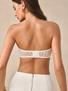Hourtrue 1 Stück Stück sexy Leoparden-Spitze-Jacquard-Bustier mit verstellbarem Rückenverschluss für Damen - Weiss - Übersicht 2