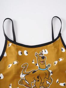 SCOOBY-DOO X SHEIN 女款字母卡通印花撞色細肩帶背心與三角內褲休閒日常內衣套裝 - 棕色 - 查看 11