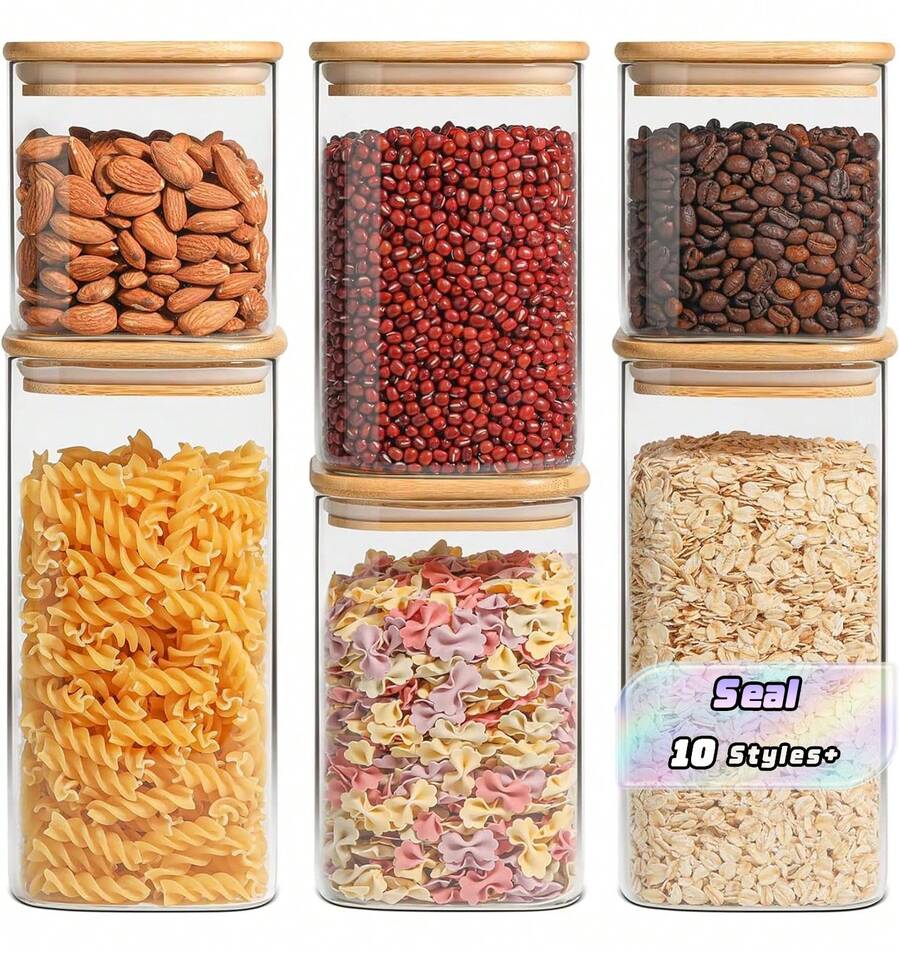 1 Square Glass Jar With Bamboo Lid For Storing Spices, Glass Kitchen Container, Glass Jar With Lid, Kitchen Jar And Lid - Multicolor - View 1
