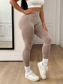 Solea Cove Solea Cove Seamless Yoga Butt-Lifting Slimming Waist-Cinching Outdoor Sports Leggings - Beige - View 5