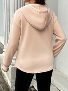 SHEIN Maternity Drawstring Hooded Casual Versatile Daily Wear Sweatshirt Winter - Apricot - View 3