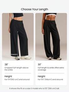 GLOWMODE 28" Modal Ribbed Glow Easy High-Waisted Wide Leg Joggers With Adjustable Drawstring & Side Pockets Training Workout Daily Active Casual - Black - View 5