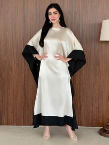Yasmeen Edit Yasmeen Edit 女士撞色圆领抽绳腰宽松优雅连衣裙 - 彩色 - 查看 5