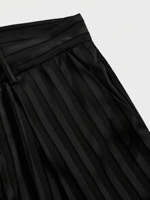 SWAVVY Pantalones de pierna ancha con rayas y pliegues con bolsillos para hombres - Negro - Ver 6